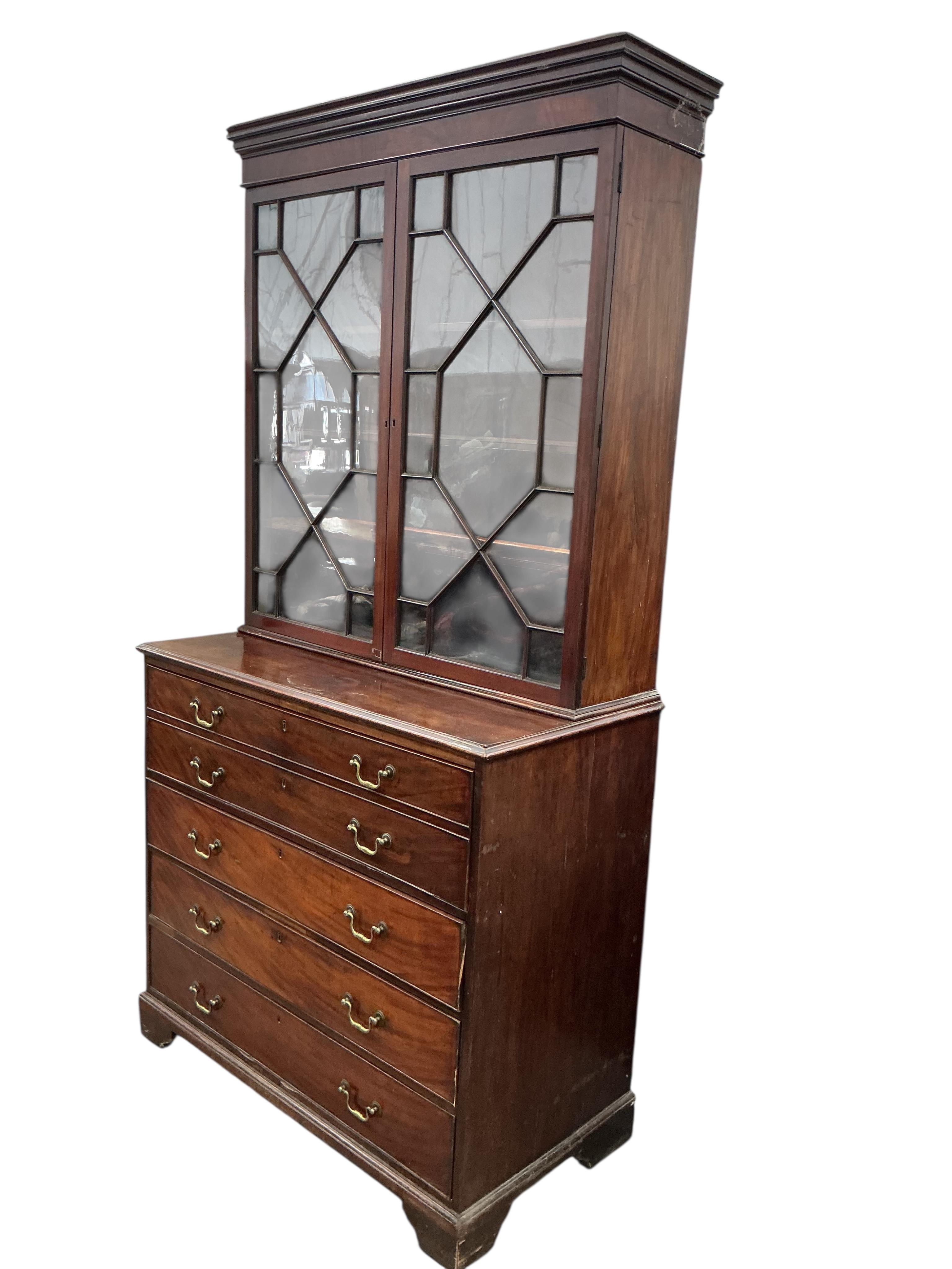 A George III mahogany secretaire bookcase, width 118cm, depth 60cm, height 232cm